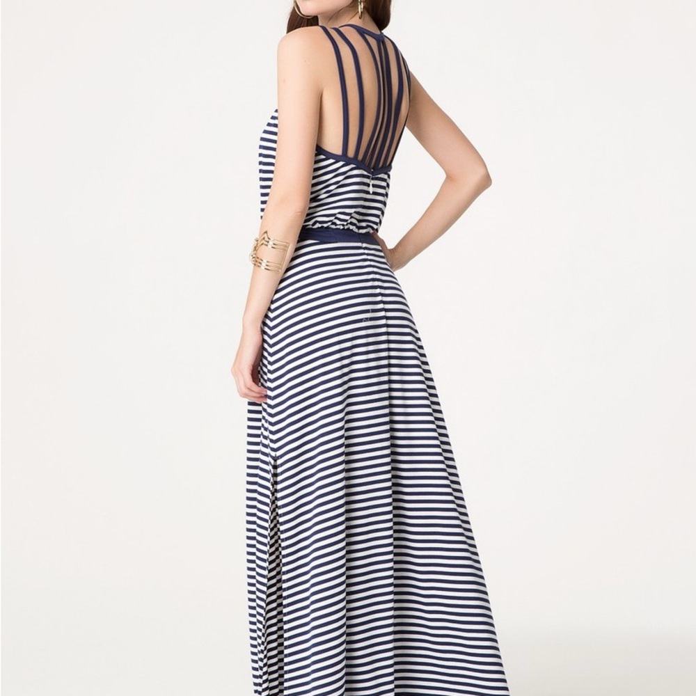 bebe Striped Maxi Dress in Navy and White